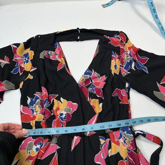Trixxi Floral Faux Wrap Midi Dress Black Multicolor Tropical Open Back Med - Picture 7 of 14